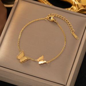 New Cute Butterfly Charm Bracelet For Women 14k Yellow Gold Bracelets Female Fashion Jewelry Christmas Gift