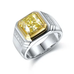 Ringe Herrenschmuck Ringe 925 Sterling Silber 3,0 Karat Radiantcut Gelber Moissanit-Diamantring
