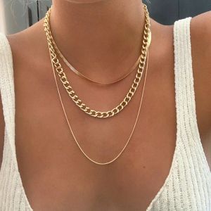 Mode Snake Chain 14k Gul guldhalsband för kvinnor Girls 2024 Vintage Multi Layer Chain Clavicle Choker Halsband Kvinnliga smycken