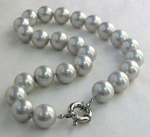 Necklaces 10MM GENUINE SILVER GRAY SOUTH SEA SHELL PEARL ROUND GEMSTONE NECKLACE 18"