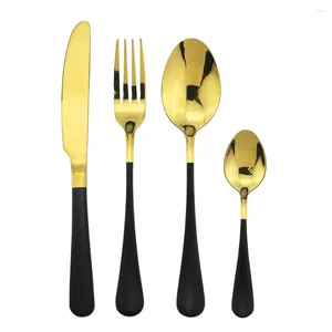 Dinnerware Sets 16Pcs/Set 304 Stainless Steel Set Colorful Knife Spoon Fork Cutlery Gold Kitchen Silverware Mirror Tableware