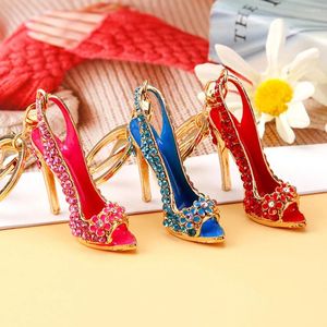 Keychains Creative Heels Shape Luxury Rhinestone Crystal Shoe Keyring For Women Girls Handbag Phone Pendant Jewelry Accessories