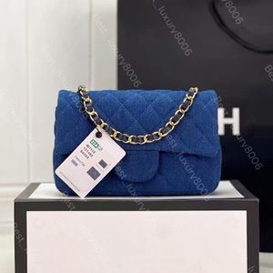 10a bolsa de designer de luxo moda bolsa inclinada mini 20cm denim azul bolsa acolchoada bolsa de ombro com corrente
