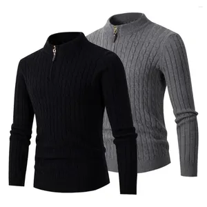 Suéteres masculinos homens camisola de malha zíper grosso com meia gola alta textura de torção slim fit elástico quente inverno outono