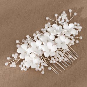 Fermagli per capelli Pettine per fiori in ceramica Accessori da sposa Copricapo da sposa Gioielli Barrettes Copricapi floreali bianchi