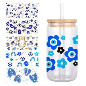 Present Wrap Blue Eye of Evil Pattern UV DTF Transfer Sticker Waterproof Transfers Decals för 16oz Glass Cup -klistermärken