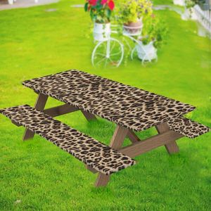 Pano de mesa Leopard Print Picnic Cover com capas de banco para camping RV ao ar livre e pátio interno viagem ao ar livre