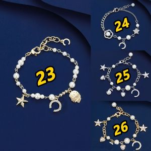 Klassisches Doppelbuchstaben-Kettenarmband, modische Perle, fünfzackiger Stern, Diamant-Anhänger, Armbänder, modischer Party-Geschenkschmuck mit Originalverpackung + Geschenktüte