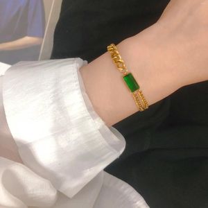 Charm Bracelets Sindlan Unusual Stainless Steel Gold Color Chain Wrist Bracelet For Women Punk Green Crystal Geometric Female Fashion