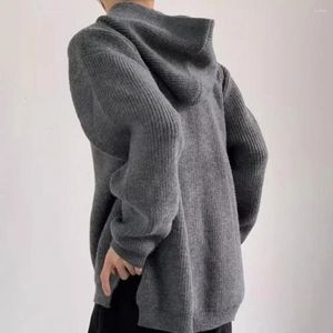 Maglioni da uomo con spacco laterale, comodo maglione lavorato a maglia con cappuccio e pullover casual retrò diviso, caldo, di media lunghezza, stile autunnale invernale, spesso