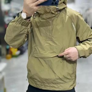 Giacche da uomo Abbigliamento da lavoro americano Uomo Tasca grande Raglan con cappuccio Mezza cerniera Pullover Felpe con cappuccio Giacca a vento Capispalla casual allentato