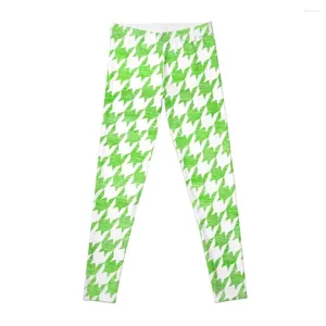 Active Pants Green and White Houndstooth Mönster Leggings Gym Golf Wear Fitness's Clothes Womens