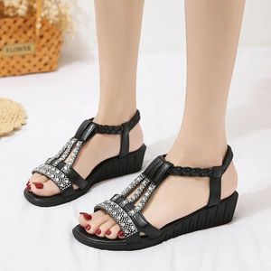 Sandalen Damenschuhe 2024 Hohe Qualität Peep Toe Damenmode Kristallkleid Frauen Gummiband Keil