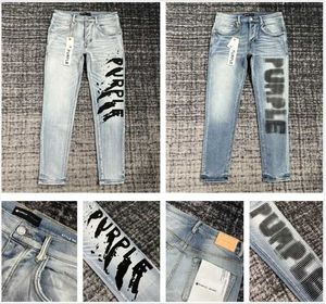 Casual modedesigner Mens Purple Jeans Spring och Autumn Womens New Luxury Slim Fit Ripped broderi Letter Graffiti Pants