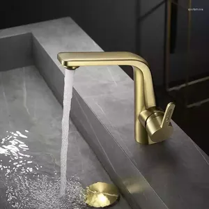 Bathroom Sink Faucets Luxury Brass Faucet High Quality Copper One Hole Handle Basin Mixer Tap Modern Design Rose Gold/Brushed Gold
