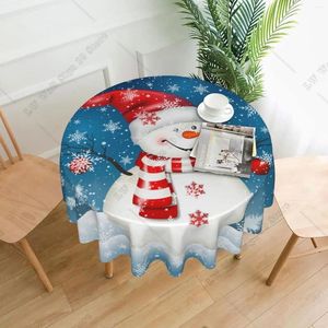 Table Cloth Christmas Snowman Snowflake Round Cover Washable Polyester For Kitchen Party Picnic Dining Decor 60 Inch