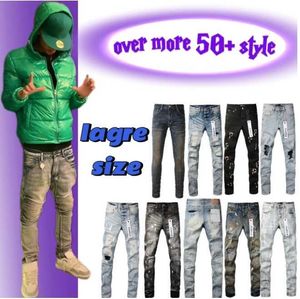 Designer Mens Purple Jeans Folded Tear High Street Patch Ripped Denim Straight Hip Hop Patchwork Graffiti Fashion New Skinny Stretch Slim