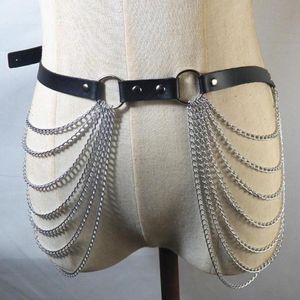 Neue Punk Gothic Körper Harness Frauen Sexy Layered Kette Gürtel Schwarz Leder Taille Zubehör Raver Dance Jewelry271N