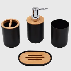 Conjunto acessório de banho Banheiro Resina Preto Sabão Bomba Titular Acessórios Dispensador de Madeira ou Garrafa Tumbler Escova de Dentes Prato Branco 1 Pc Copo Loção