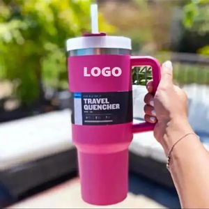 Pembe 40 oz kupa macera söndürücü logo ile büyük ızgara sapı vakum seyahat tumbler buz gibi kalmak new288u