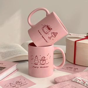 Mugs Pink Christmas Ceramic Coffee Mug Chocolate Bear Girl Retro Cup Afternoon Tea Cute Gift