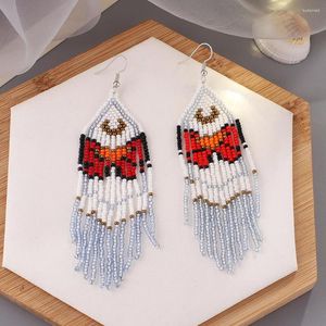 Dangle Earrings Fringe Hand Beading Weave Bohemia Bow Splicing Originality Versatile Geometry Alloy Ma'am Rice Bead