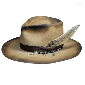 Berets Adult Flat Top Hat With Feather Decor Elegant Masquerade Party Man