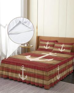 Bed Skirt Vintage Old Wooden Planks Texture Anchor Fitted Bedspread With Pillowcases Mattress Cover Bedding Set Sheet