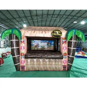 wholesale 4x2.5m Outdoor Customized opened inflatable Tiki bar with palm tree drinking counter serving air balloon for summer carnival beach party