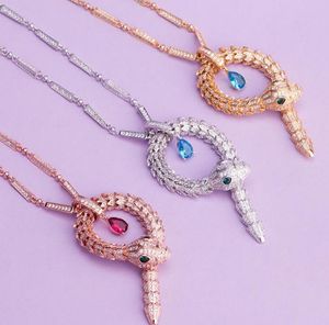 European and American animal new female personality fashion Asian gold inlaid zircon snake necklace long snake shaped pendant item wholesale