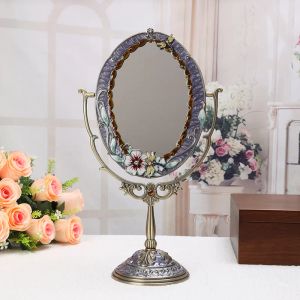 Mirrors European Style Makeup Mirror Desktop Oval Vanity Mirror 360°rotating Retro Metal Sirror Emed Cutout Makeup Mirror