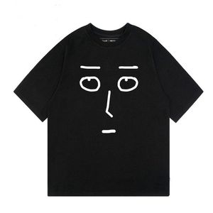 Sommaren ny minimalistisk ansikte handmålad kortärmad t-shirt för kvinnor med lös montering, kreativ halvärmad rund nacke med en bas kortärmad topp