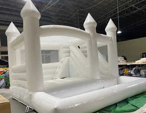 Casa de salto branco com corrediça inflável castelo bouncy combo jumper de casamento Bouncer Moonwalks saltando para crianças Auditorias infantis comerciais incluem soprador navio livre