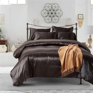 100% conjuntos de cama de cetim de boa qualidade, cor sólida plana, tamanho reino unido, 3 peças, capa de edredom, lençol plano, fronha