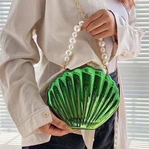Evening Bags Pearls Chains Purses And Handbags Candy Color Shell For Women Acrylic Shoulder Bag Clutch Coin Lipstick Clip