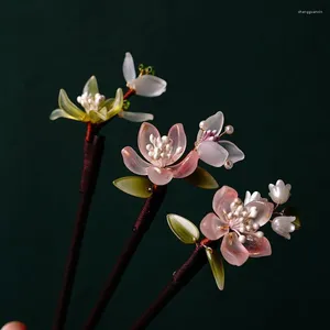 Grampos de cabelo Pinos de madeira e headpieces de flores retrô Chineses pauzinhos estilo varas garfos para mulheres suporte de vestido hanfu