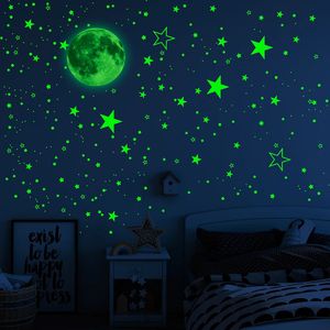 444 pezzi set adesivo da parete stella lunare luminoso bagliore nel buio decalcomanie fluorescenti per la decorazione del soffitto della camera da letto dei bambini di casa 240123