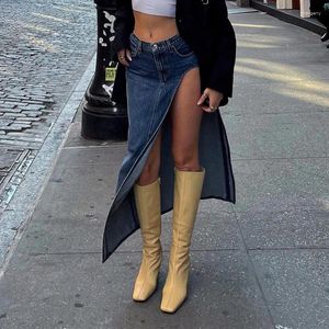 Skirts Yuqung Women Denim Split Maxi Skirt Fashion Female Jean High Waist Wrapped Hip Straight Long Autumn Winter Street Blue