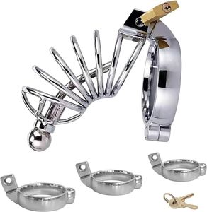 Chastity Device with Urethral Sounds, Metal Male Chastity Cage Ergonomic Design Chastity Lock Adult Sex Toys for Couples (with S/M/L Sized Cuffs)