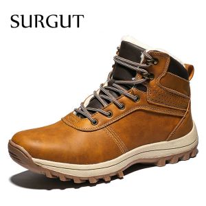 Skwers Surgut Men Boots تقسيم الجلود الجلود Laceup أحذية عالية الجودة خمر أحذية الثلج البريطانية الخريف شتاء الرجال أحذية الكاحل عارضة