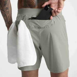 Lu Short Athletic Short LL Men Yoga Sports Kort snabba torr shorts med bakficka Mobiltelefon Casual Running Lululy Lemenly Mid Sports Gym Jogger Pant Swimshorts