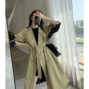 Trench coats femininos casaco cáqui 2024 primavera temperamento estilo médio longo joelho