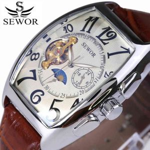 Vintage Square Design Pochromic glass Mechanical Tourbillon Mens Watches Top Brand Luxury Automatic Moon Phase Watch 2017252N