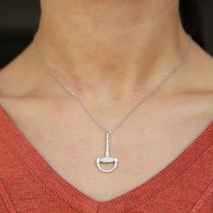 sterling silver micro pave cz snaffle bit pendant necklace for horse lover fine silver necklace high quality297V