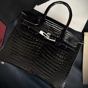 Wszystkie ręcznie robione luksusowe torby damskie Oryginalne Niro Crocodile 30 cm dwa punkty prawdziwą skórę krokodyla Crocodile Dostosowana czarna specjalnie dostosowana modelka modelowa z pudełkiem