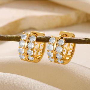 Stud Earrings Square Circle Gold Color Stainless Steel Hoop Punk For Luxury Zircon Women Jewelry Party Anniversary Gift Aretes Mujer