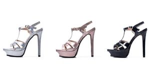 6004 Luxury Designer Women Sandal Tribute Patent Leather Platform Sandals Stiletto Highs Heel Shoes Open toe T-strap High Heels Sandalss with 13CM