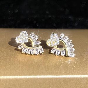 Brincos de luxo feminino cristal amor coração para mulheres cor ouro pequeno retângulo branco zircão casamento orelha studs festa jóias