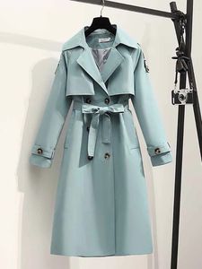 Heliar Women Long Trench Coat Moda Rüzgar Popalı Çift Kelime Kruvaze Trafiğe Yeşil Kuşak Rüzgar Çıldırcı Kış 240123