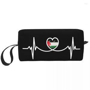 Borse per cosmetici Heart Beat Palestine Borsa per trucco palestinese di grande capacità Elegante custodia per organizer da viaggio